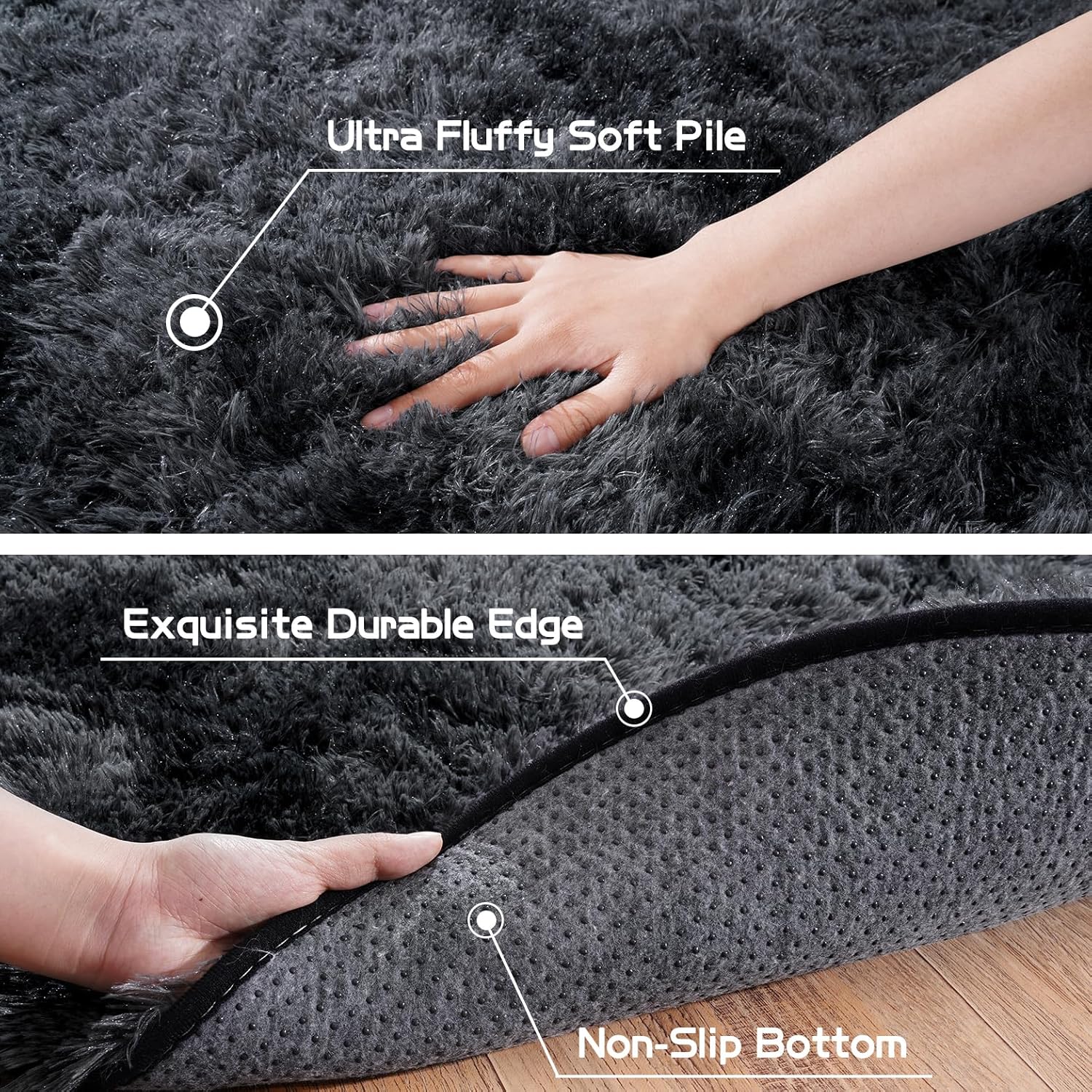 Fluffy Oval Area Rug 2.6 x 5.3 Ft, Soft Fuzzy Shag Carpet for Bedroom Bedside, Non-Slip Plush Shaggy Rug