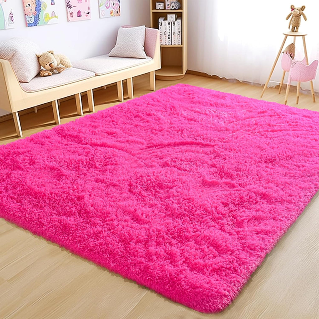 Blush Pink Shag Rug, Ultra Soft 1.7" Thick, Non-Slip, 100% Polyester, Modern Decor for Bedroom