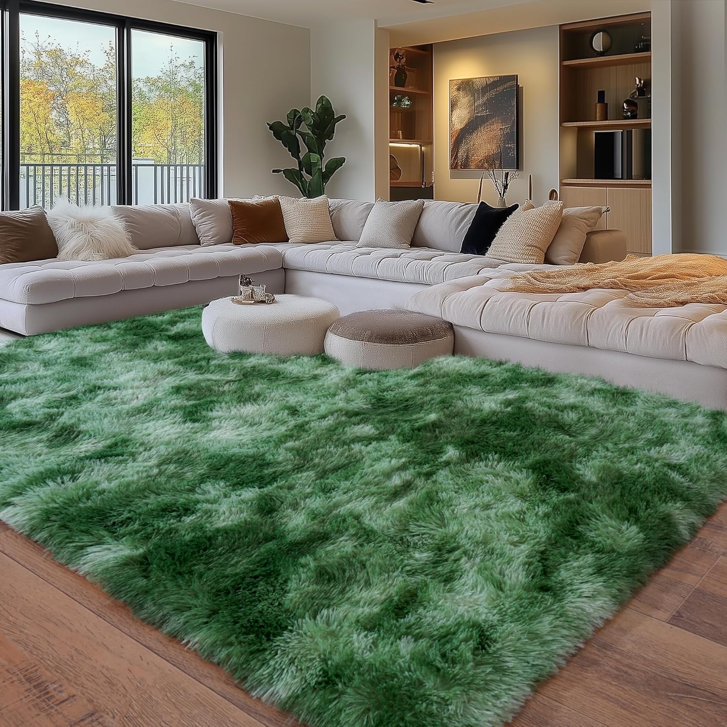 Orange Shag Rug, Ultra Soft 1.7" Thick, Non-Slip, 100% Polyester, Square & Round for Bedroom/Living Room