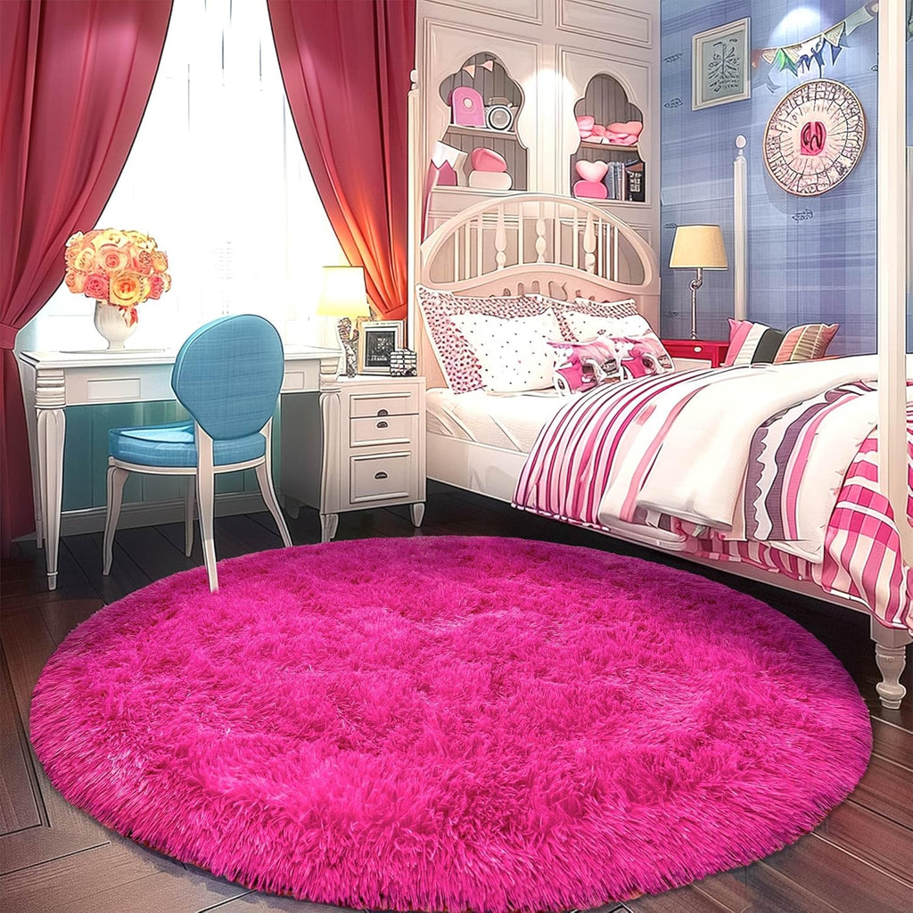 5ft Round Fluffy Area Rug, Soft Shaggy Circle Carpet for Bedroom, Kids Girls Boys Room, Fuzzy Plush Floor Mat