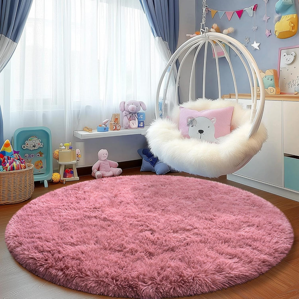 5ft Round Fluffy Area Rug, Soft Shaggy Circle Carpet for Bedroom, Kids Girls Boys Room, Fuzzy Plush Floor Mat