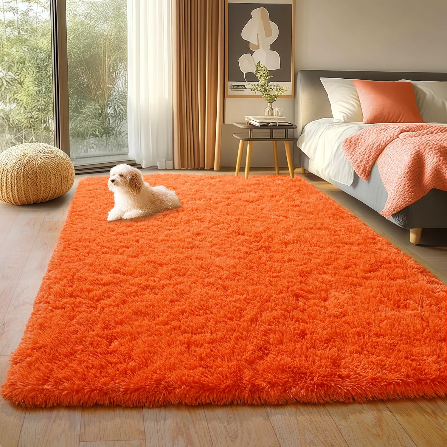 Blush Pink Shag Rug, Ultra Soft 1.7" Thick, Non-Slip, 100% Polyester, Modern Decor for Bedroom