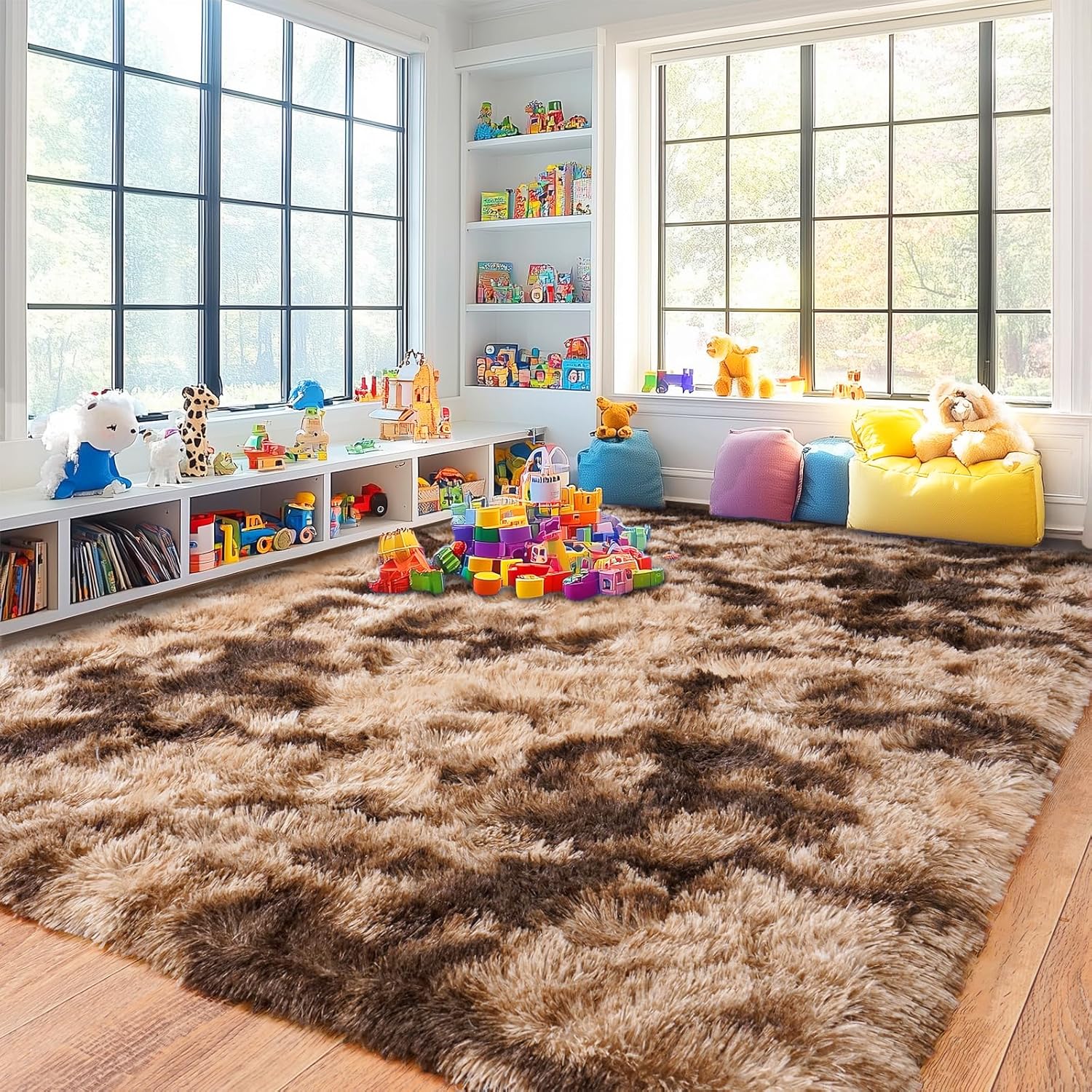 Soft Shag Area Rug 6x9 for Living Room or Bedroom, Fluffy Non-Slip Plush Carpet, Cozy Fuzzy Indoor Rug