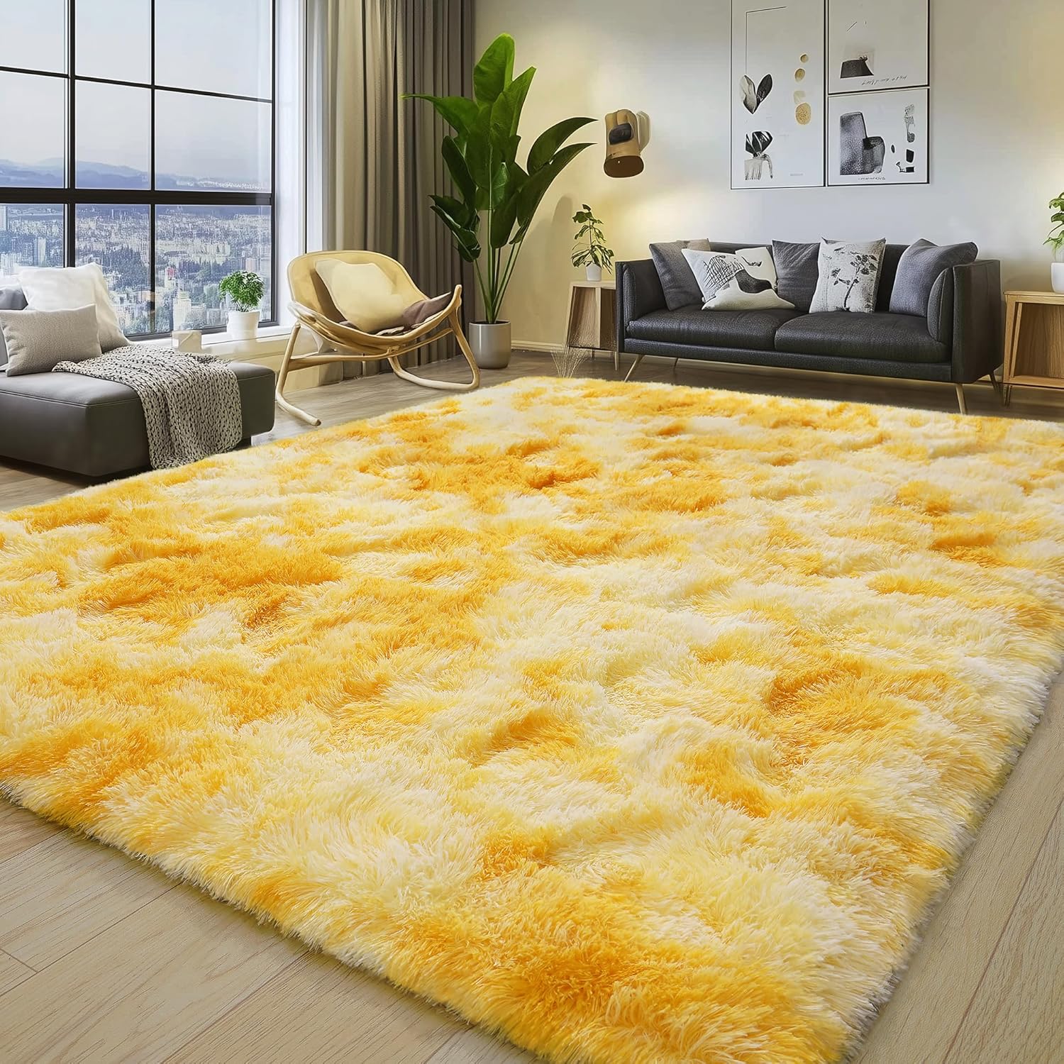 Soft Shag Area Rug 6x9 for Living Room or Bedroom, Fluffy Non-Slip Plush Carpet, Cozy Fuzzy Indoor Rug