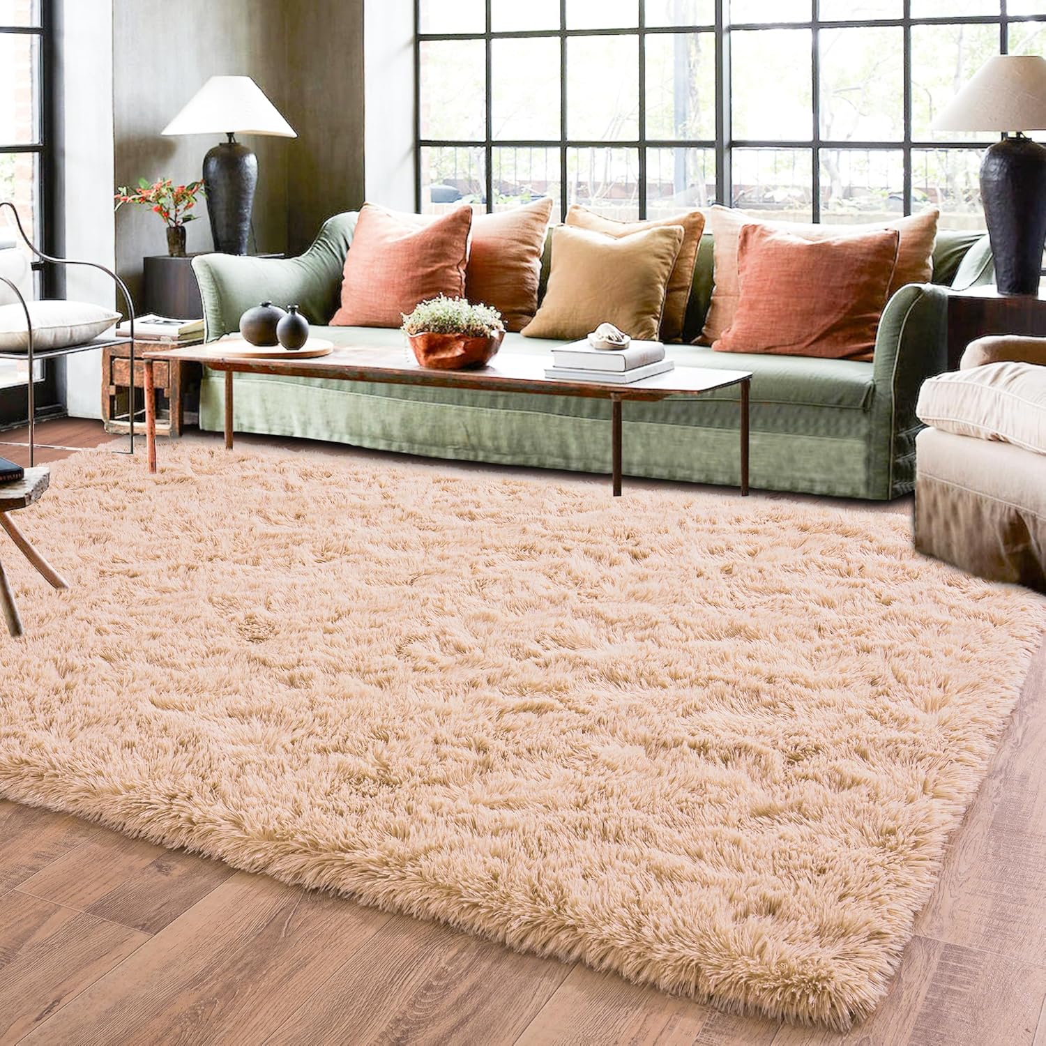 Soft Shag Area Rug 6x9 for Living Room or Bedroom, Fluffy Non-Slip Plush Carpet, Cozy Fuzzy Indoor Rug