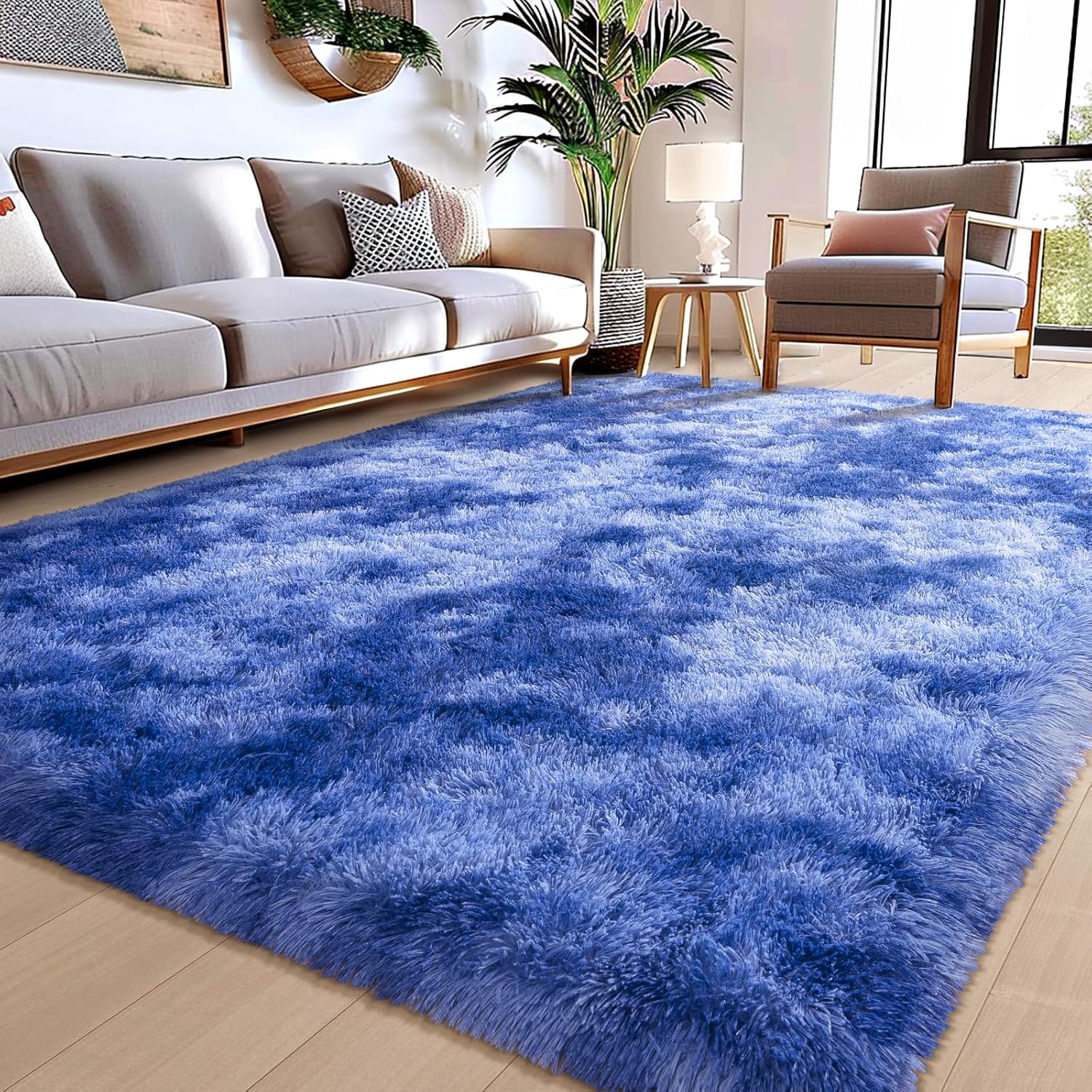 Soft Shag Area Rug 6x9 for Living Room or Bedroom, Fluffy Non-Slip Plush Carpet, Cozy Fuzzy Indoor Rug