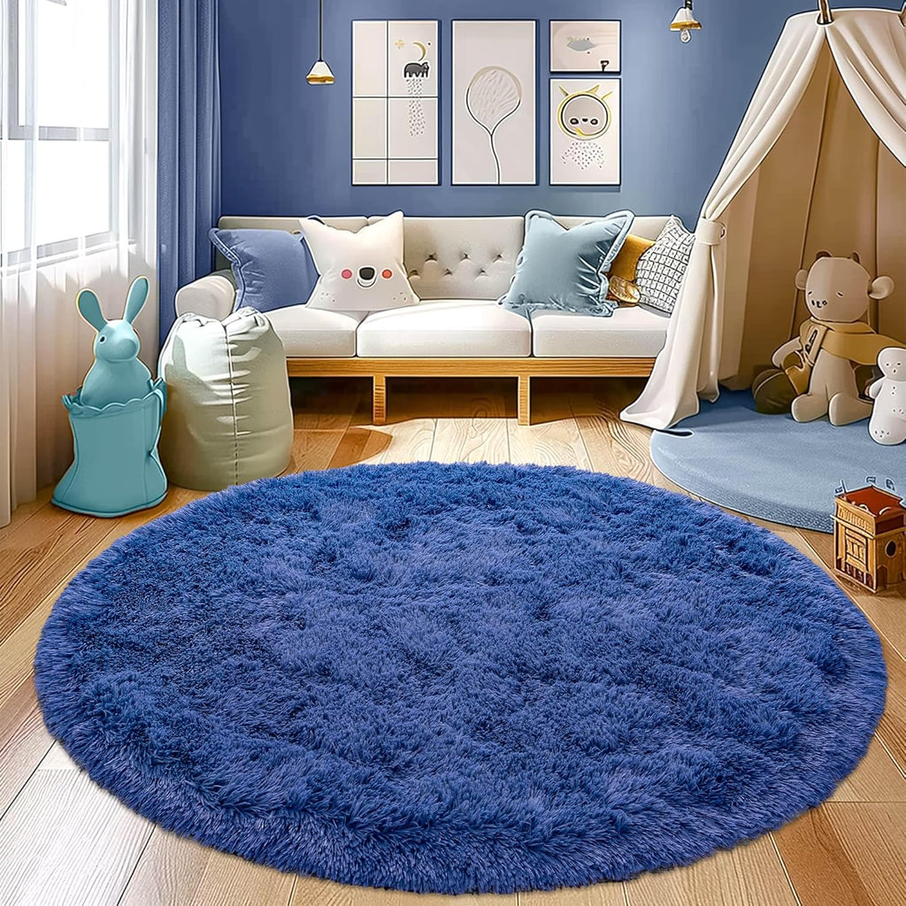 5ft Round Fluffy Area Rug, Soft Shaggy Circle Carpet for Bedroom, Kids Girls Boys Room, Fuzzy Plush Floor Mat