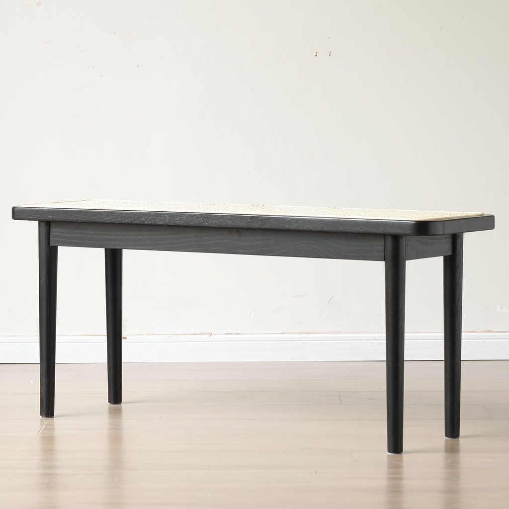 47.24" Solid Wood Dining Bench with Rattan Accent Entryway Seat