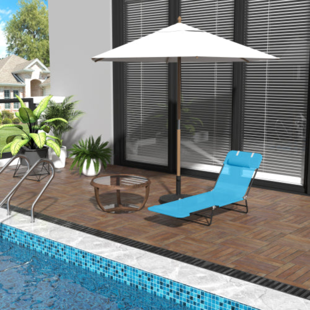 Folding Chaise Lounge Chair with Reclining Back, Breathable Mesh Seat & Headrest, Outdoor Pool Sun Tanning Chair for Beach, Yard, Patio, Blue