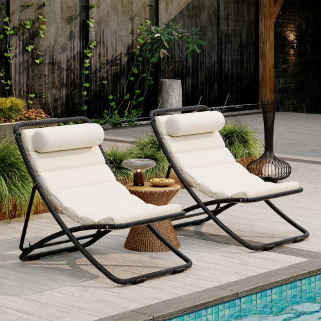 2-Pieces Outdoor Folding Rattan Chair with Adjustable Backrest for Patio Beach and Camping
