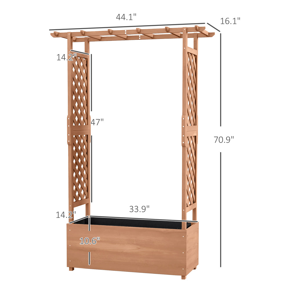 Chic Crate - Raised Garden Bed with Arch Trellis for Vine Climbing Plants, Hanging Flowers, 70.75" Tall Outdoor Wood Planter Box with Drainage Hole & Fabric Filter for Backyard, Patio, Brown
