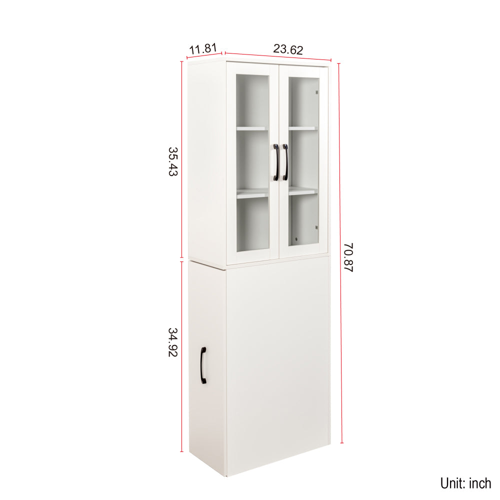 Chic Crate 70.87" Tall Display Cabinet with Glass Doors & 4‑Tier Pull‑Out Shelves – Modern Wooden Storage Bookcase Cabinet