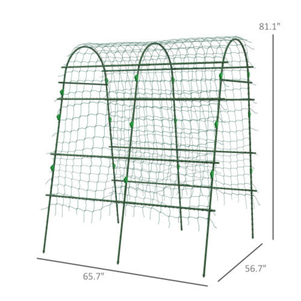 6.8' Tall Arch Trellis, A-Frame, with Plastic Coated Steel Frame and Climbing Net, for Climbing Plants Outdoor, Peas, Fruit & Vines, Green