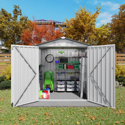 Chic Crate 6 x 3.6' Metal Storage Shed with Lockable Door Waterproof Tool Shed with Peaked Roof & Clear Window for Garden Patio - White