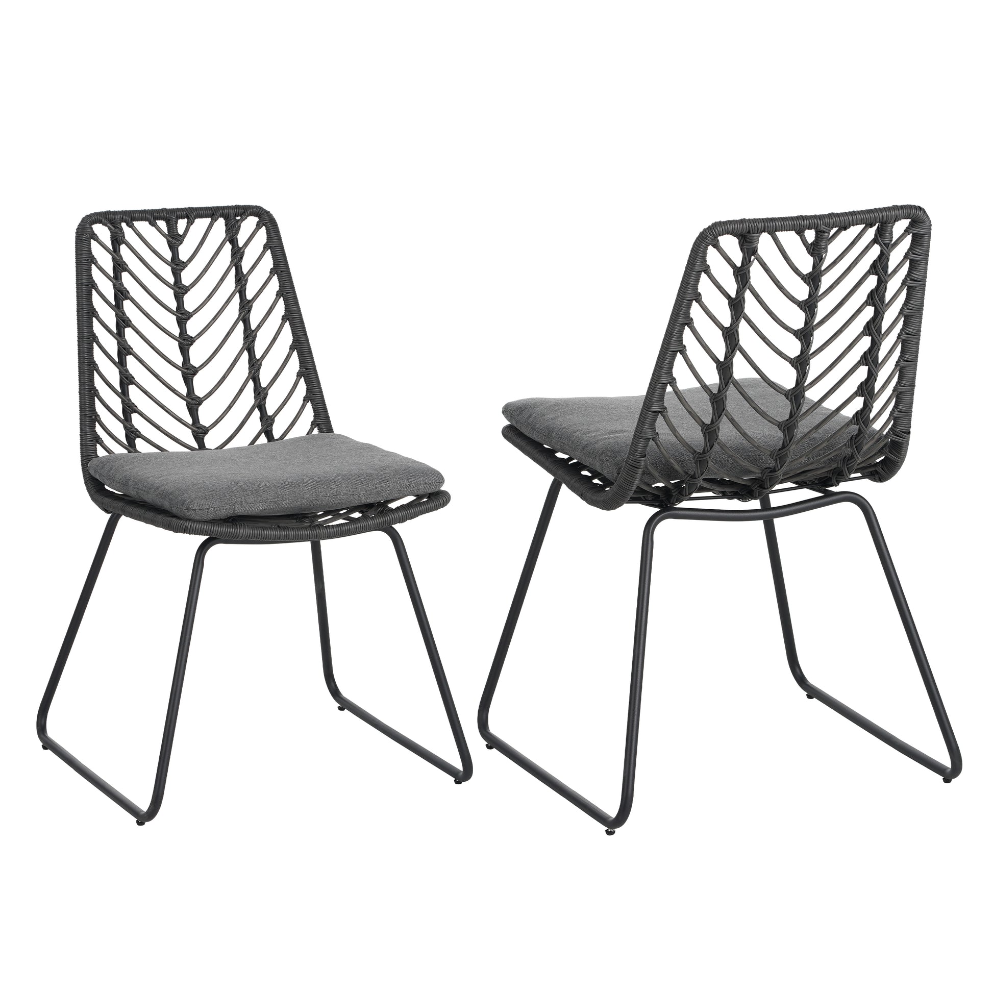 Modern Patio Dining Chairs Set of 2 Rattan Woven Armchairs with Seat Cushions