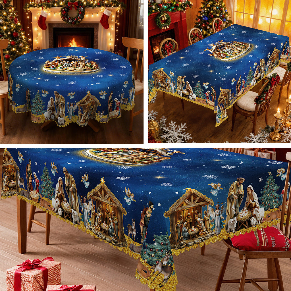 Christmas Tablecloth, Snowman Snowflake Stain-Resistant Dining Table Cover for Holiday Decor