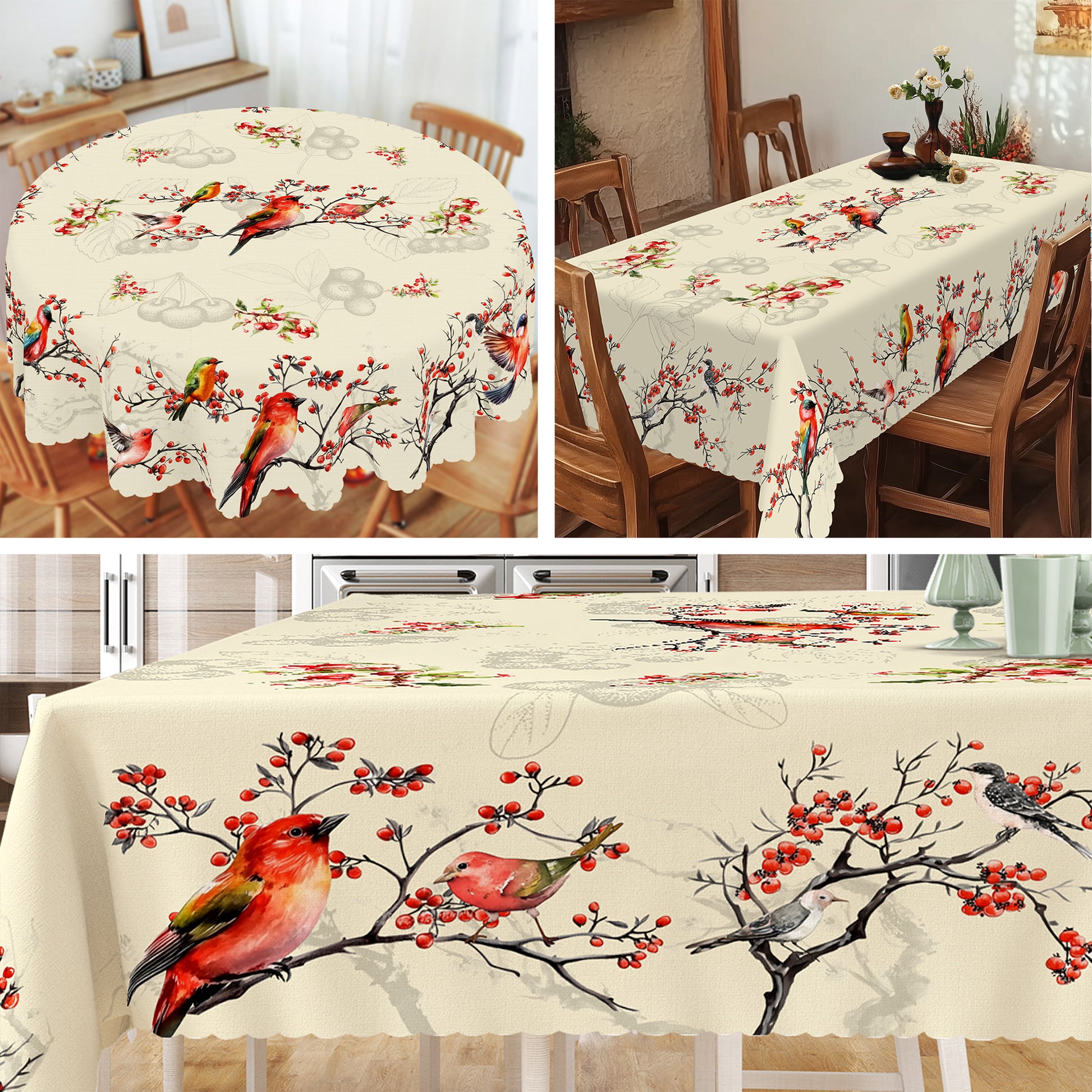Floral Tablecloth with Colorful Flowers, Dustproof Easy-Care Dining Table Cover for Indoor Outdoor Use and Festive Home Decor