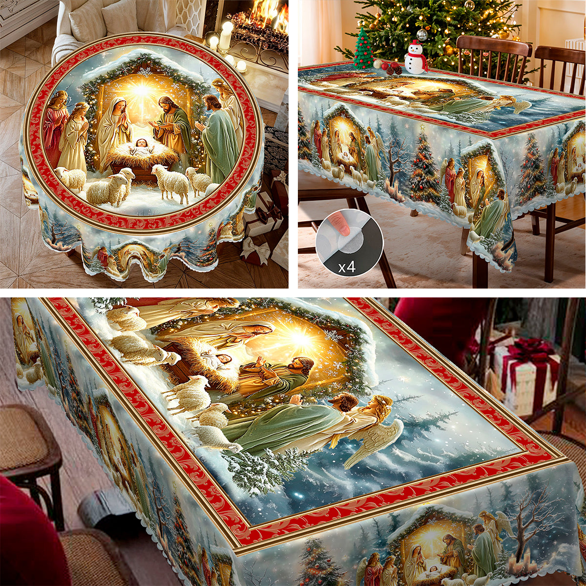 Christmas Tablecloth, Snowman Snowflake Stain-Resistant Dining Table Cover for Holiday Decor