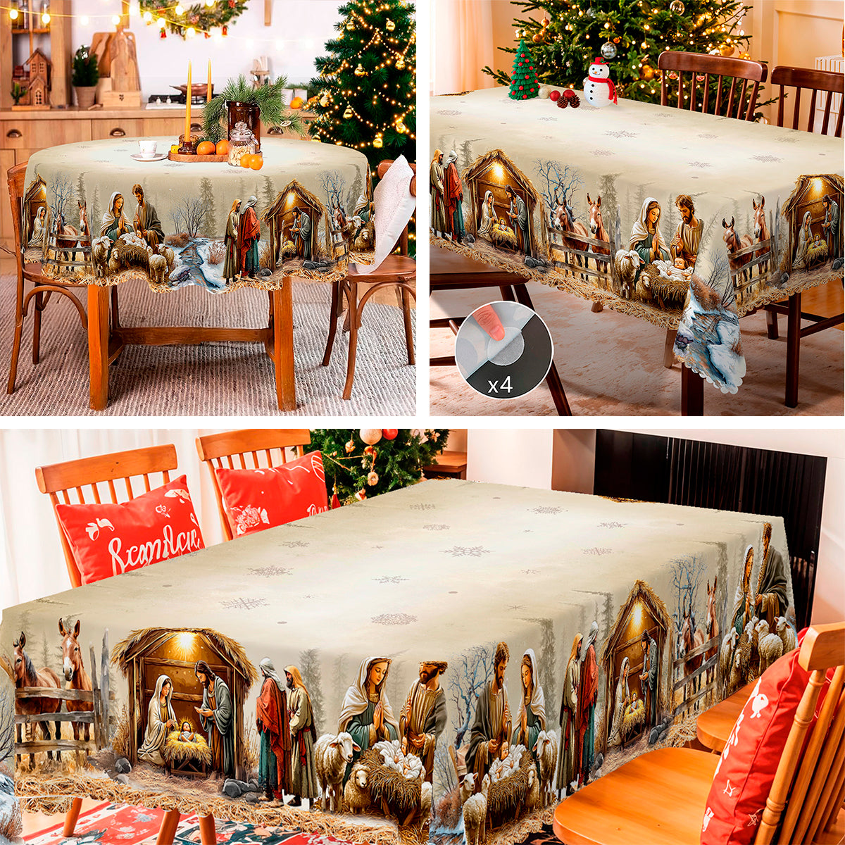 Christmas Tablecloth, Snowman Snowflake Stain-Resistant Dining Table Cover for Holiday Decor