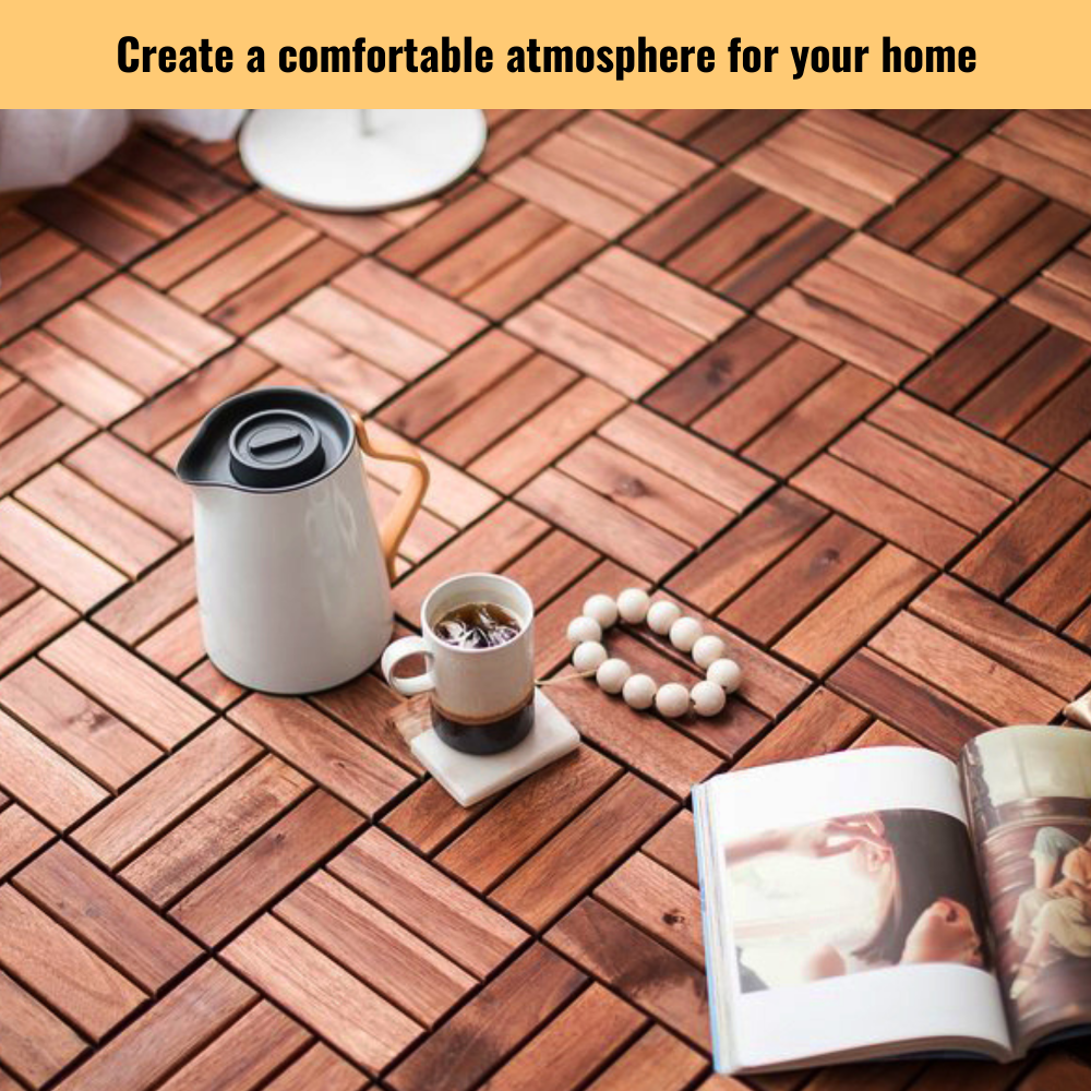 Chic Crate 10Pack 12in Checker Pattern Deck Tiles – Interlocking Brown Acacia Hardwood Flooring