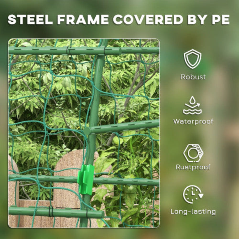 6.8' Tall Arch Trellis, A-Frame, with Plastic Coated Steel Frame and Climbing Net, for Climbing Plants Outdoor, Peas, Fruit & Vines, Green
