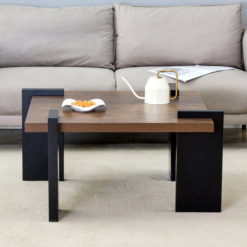 Chic Crate - Stylish Walnut-colored MDF Coffee Table for Modern Minimalist Living Rooms and Leisure Areas, 31.5*31.5*16.6inches