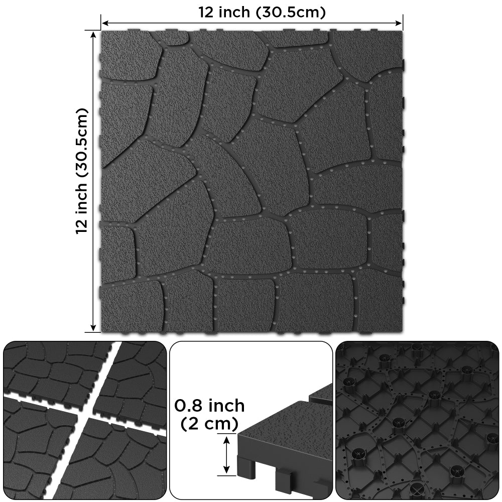 Chic Crate 44Pcs 12'' Stone Texture Interlocking Deck Tiles –  DARK Gray