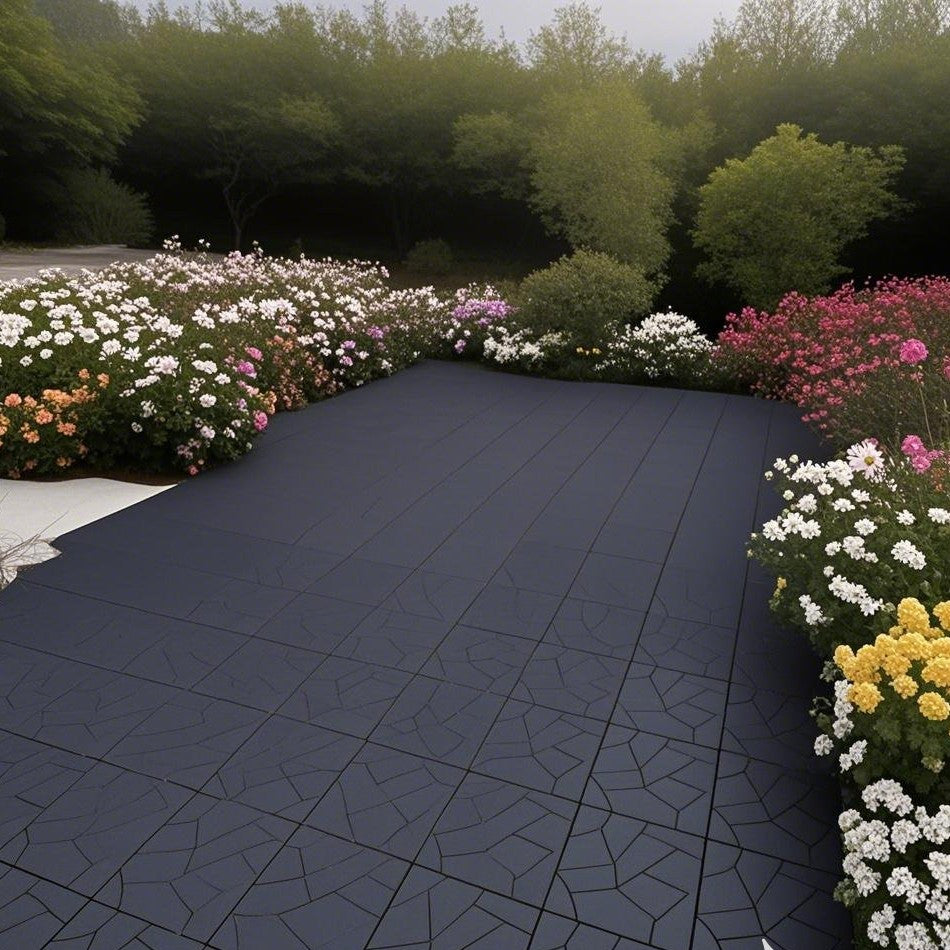 Chic Crate 44Pcs 12'' Stone Style Interlocking Patio Deck Tiles – DIY Tile, Dark Gray
