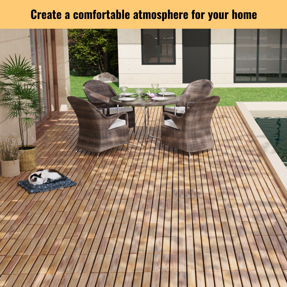 Chic Crate 10Pack 12in Striped Deck Tiles – Interlocking Yellow Acacia Hardwood Flooring