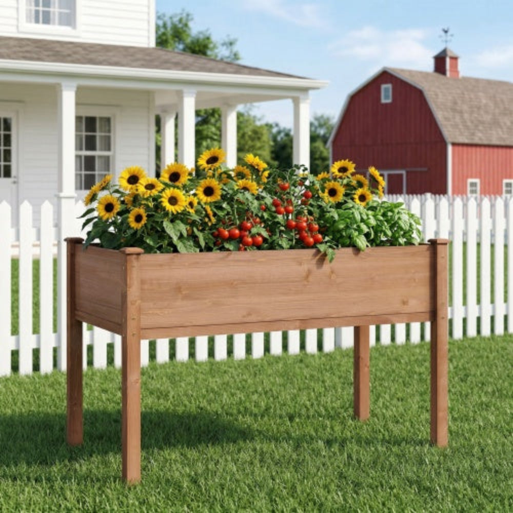 48x24x30 inch Raised Garden Bed with Legs, Elevated Wooden Planter Box for Outdoor Plants Flowers Fruits Vegetable Herb Growing