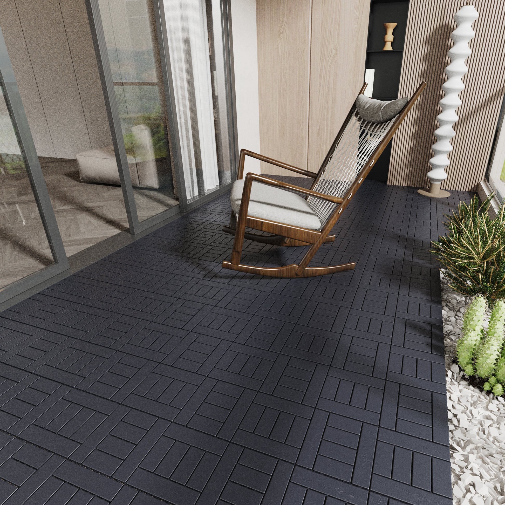Chic Crate 44 Pack 12'' Interlocking Plastic Deck Tiles – Dark Gray, Waterproof