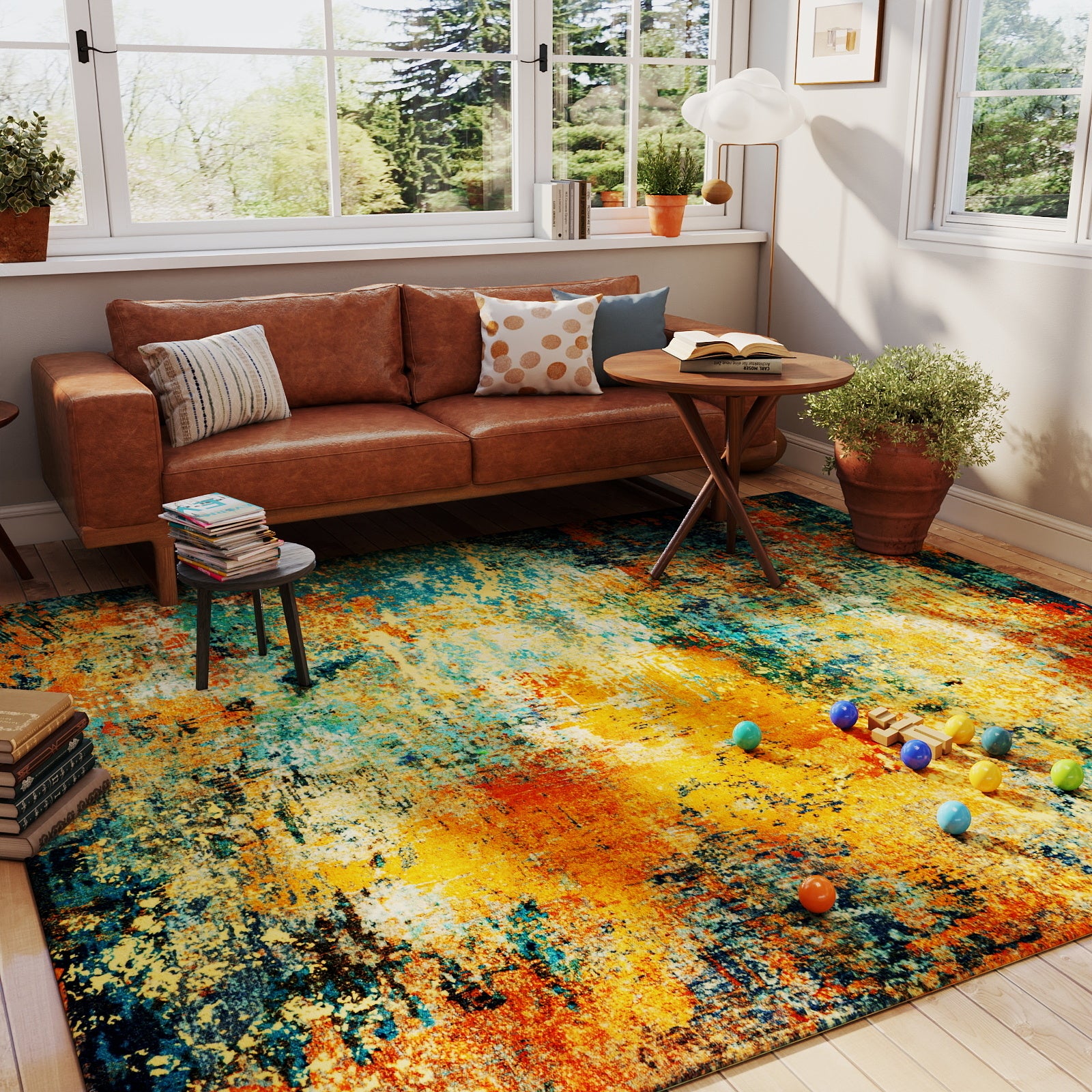 5x7ft Washable Vintage Area Rug, Thin Distressed Non-Slip Carpet for Living Room Bedroom, Kitchen Dining Room Decor