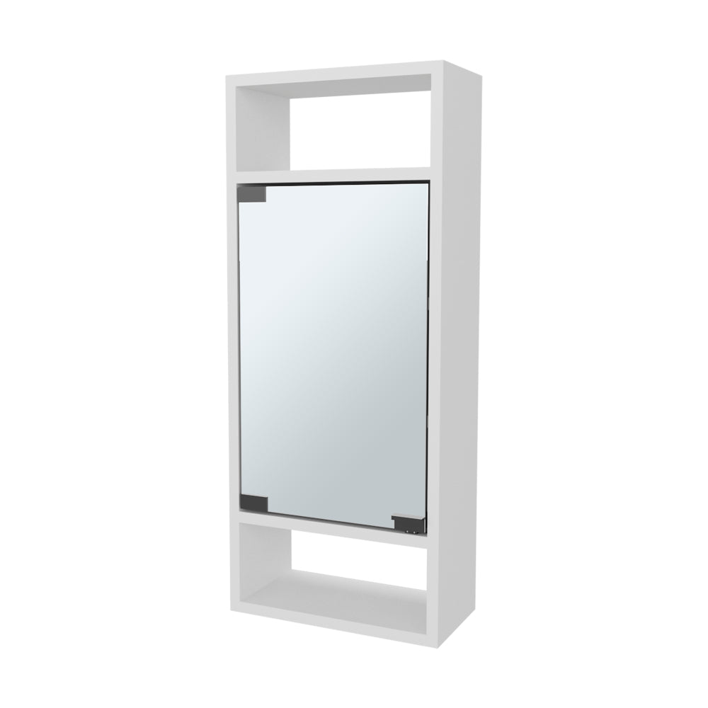 Chic Crate-Pine-Like Medicine Cabinet – Mirrored Door & Open Storage | White