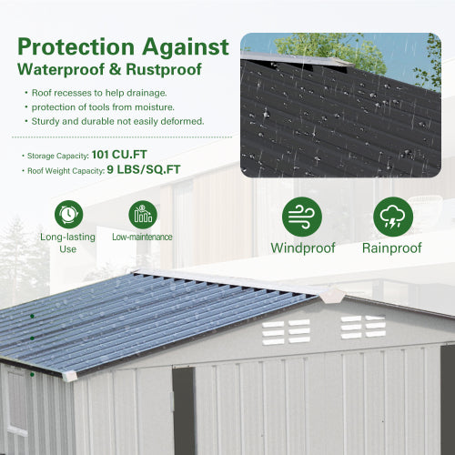 Chic Crate 6 x 3.6' Metal Storage Shed with Lockable Door Waterproof Tool Shed with Peaked Roof & Clear Window for Garden Patio - White