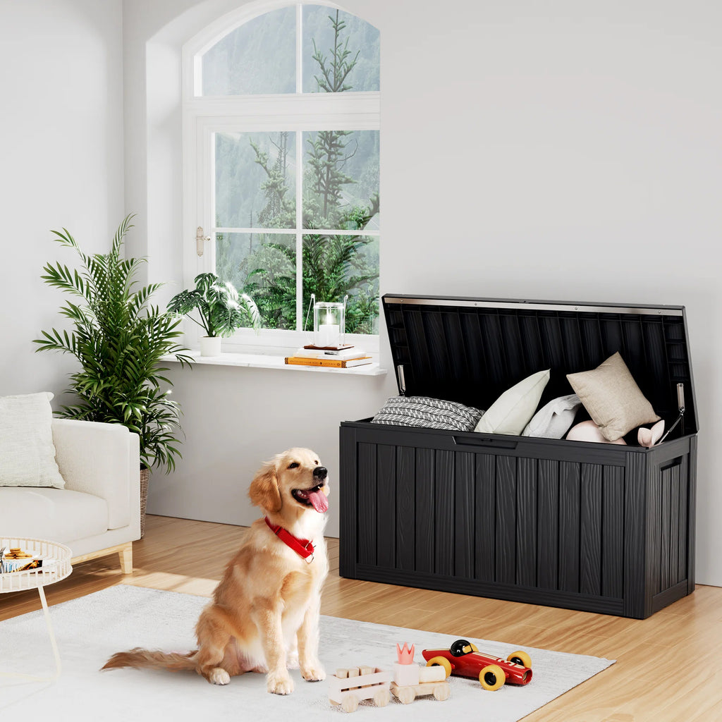 80 Gallon Outdoor Deck Box, Water-Resistant Resin Storage Box with Lockable Lid for Patio