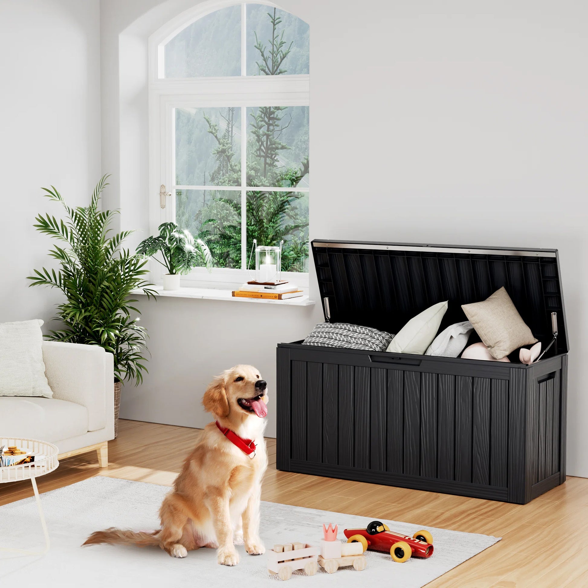 80 Gallon Outdoor Deck Box, Water-Resistant Resin Storage Box with Lockable Lid for Patio