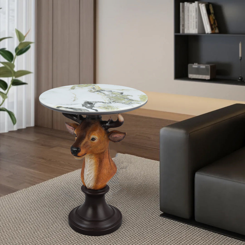 Deer Head Accent Table, Animal Statue End Table for Living Room Home Decor