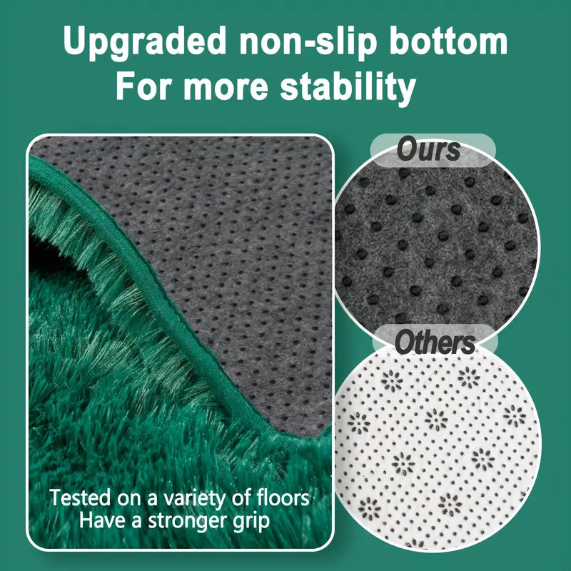 Dark Green Shag Rug, Ultra Soft 1.7" Thick, Non-Slip Backing, for Bedroom or Living Room