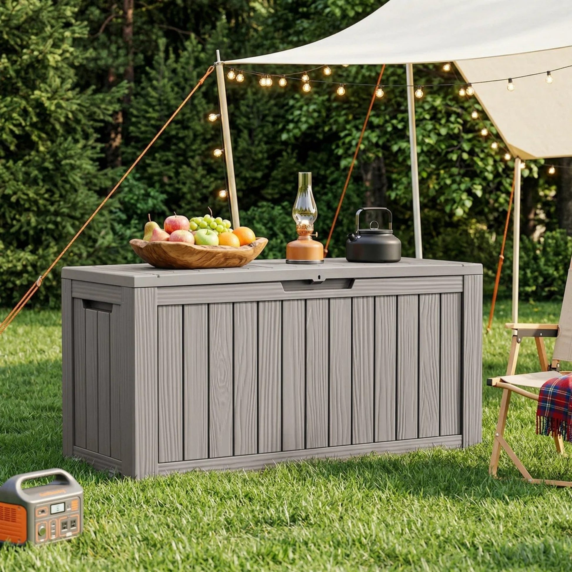 75 Gallon Outdoor Deck Box, Water-Resistant Resin Storage Box with Lockable Lid for Patio