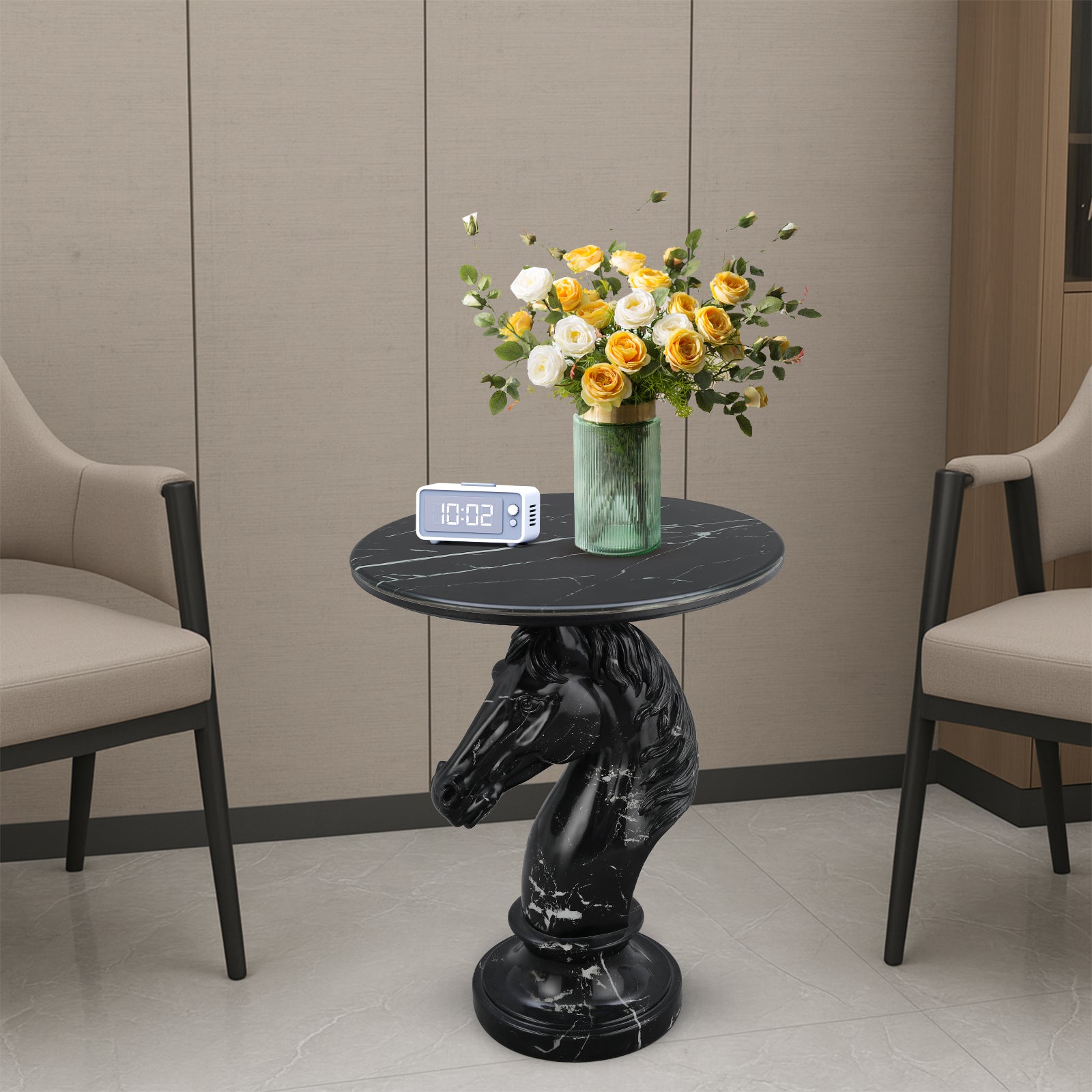 Black Horse Head Accent Table, Animal Statue End Table for Living Room