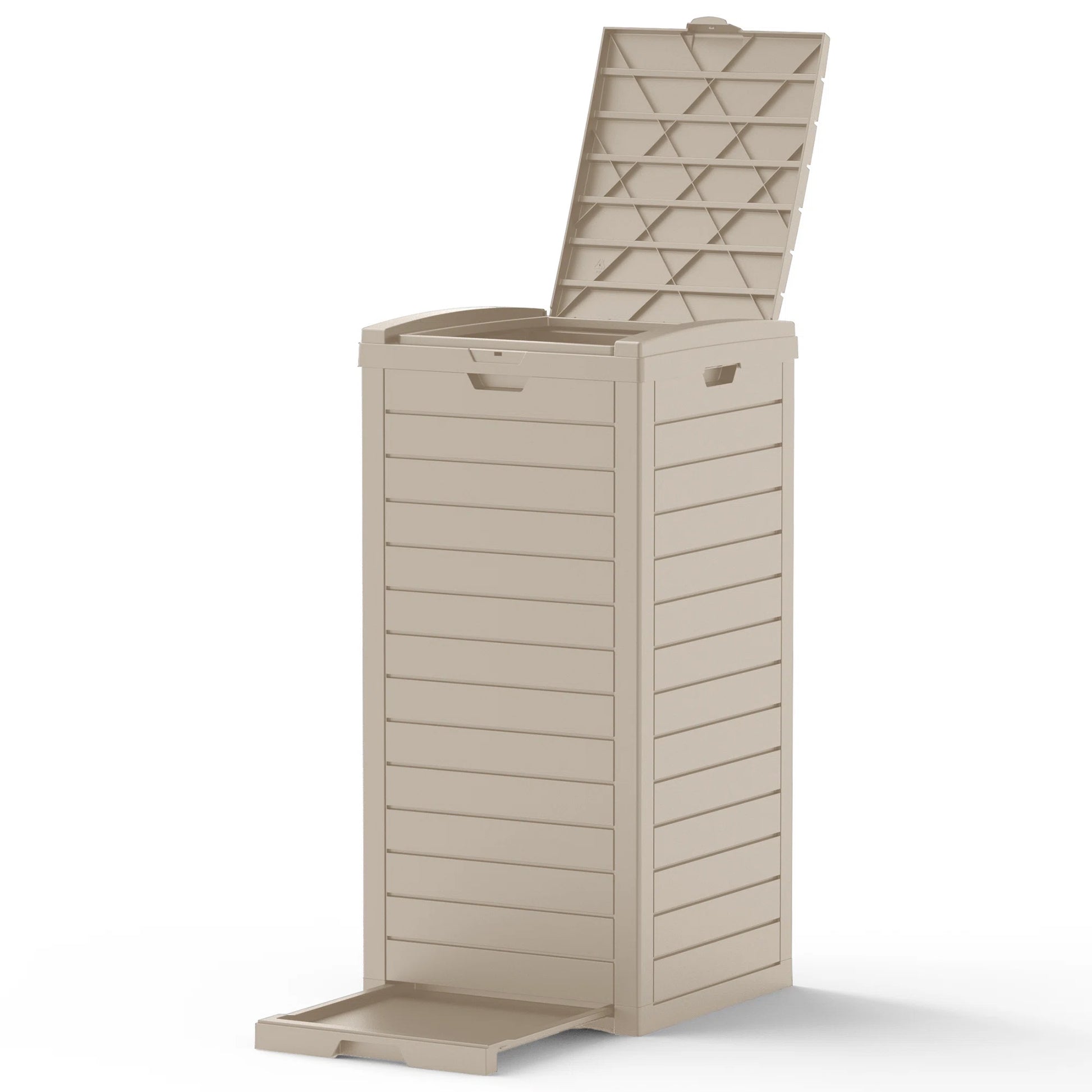 31 Gallon Outdoor Trash & Recycling Bin, Resin Deck Box with Manual Lift Lid for Garbage Storage