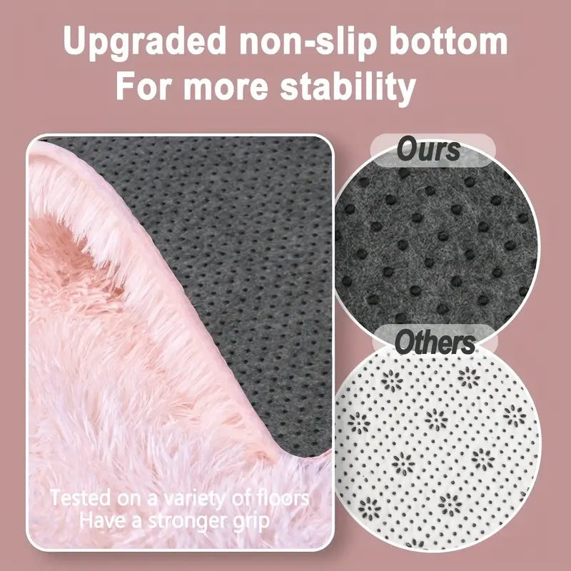 Blush Pink Shag Rug Ultra-Soft 1.7" Thick Non-Slip with Grip Pads for Bedroom or Office