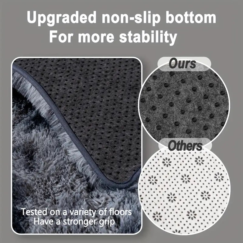 Tie-Dye Black Shag Rug, Ultra Soft 1.7" Plush Mat with Non-Slip Backing, Bedroom or Living Room