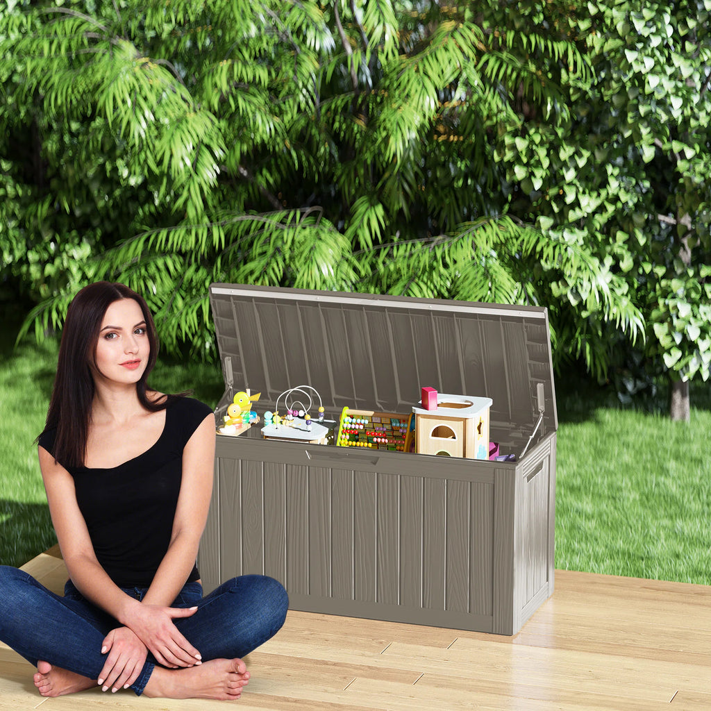80 Gallon Outdoor Deck Box, Water-Resistant Resin Storage Box with Lockable Lid for Patio