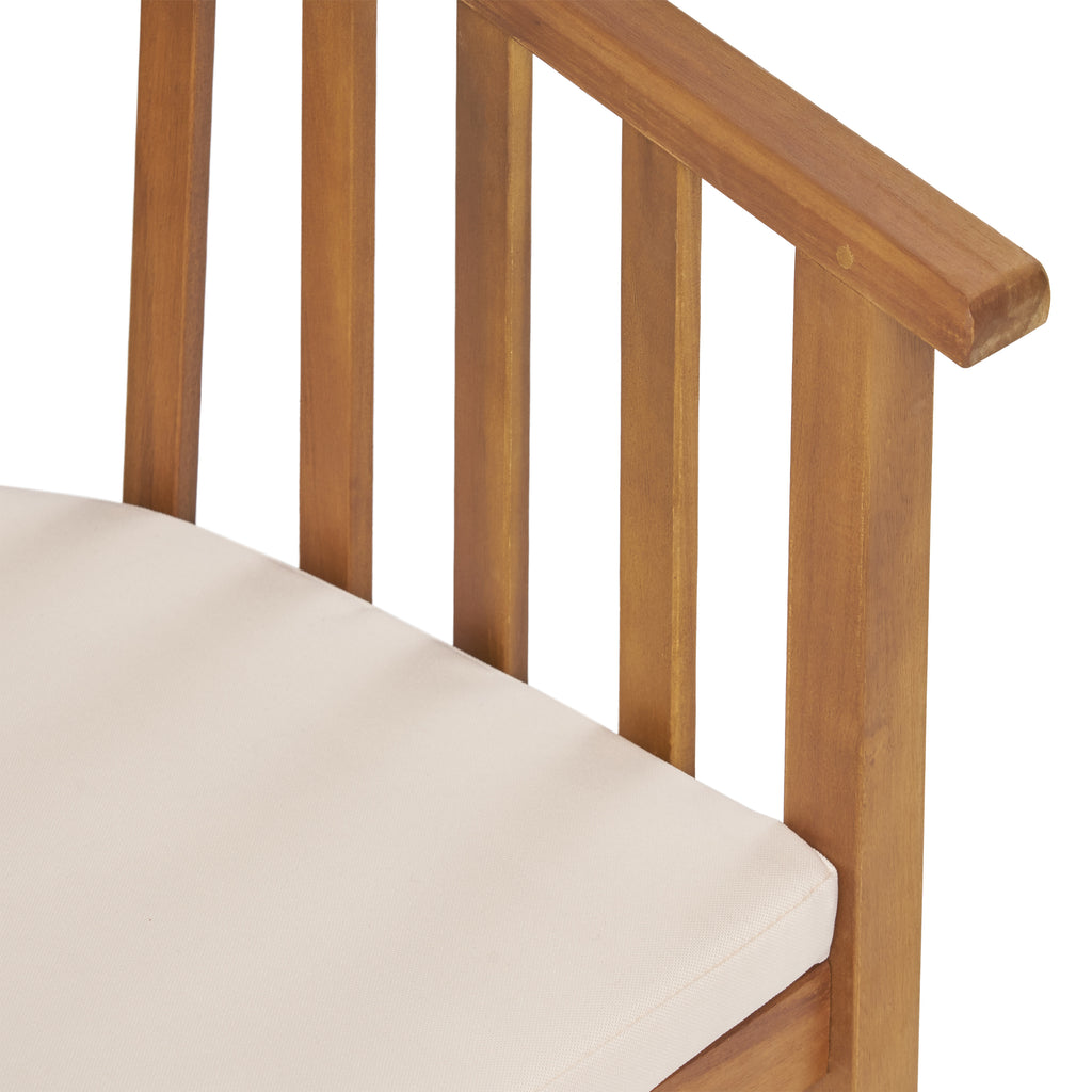 2-Pack Outdoor Wooden Dining Chairs with Cream Cushions, Teak Finish Weather-Resistant Patio Seating