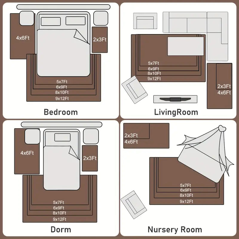 Brown Tie-Dye Shag Rug, Soft Plush Carpet with 4 Non-Slip Pads, Multiple Sizes for Bedroom or Living Room