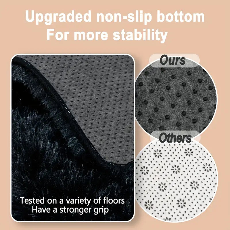 Black Shag Rug, Extra Soft 1.7" Plush Mat, Non-Slip, 100% Polyester for Bedroom or Living Room