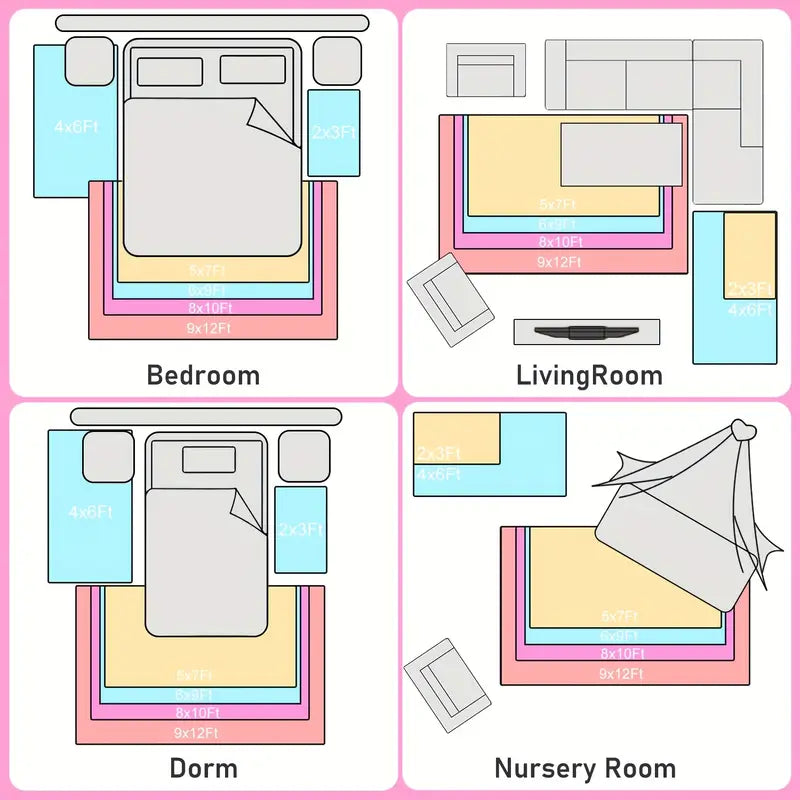 Rainbow Tie-Dye Fluffy Area Rug with Non-Slip Base & 4 Reusable Stickers, Plush Indoor Mat