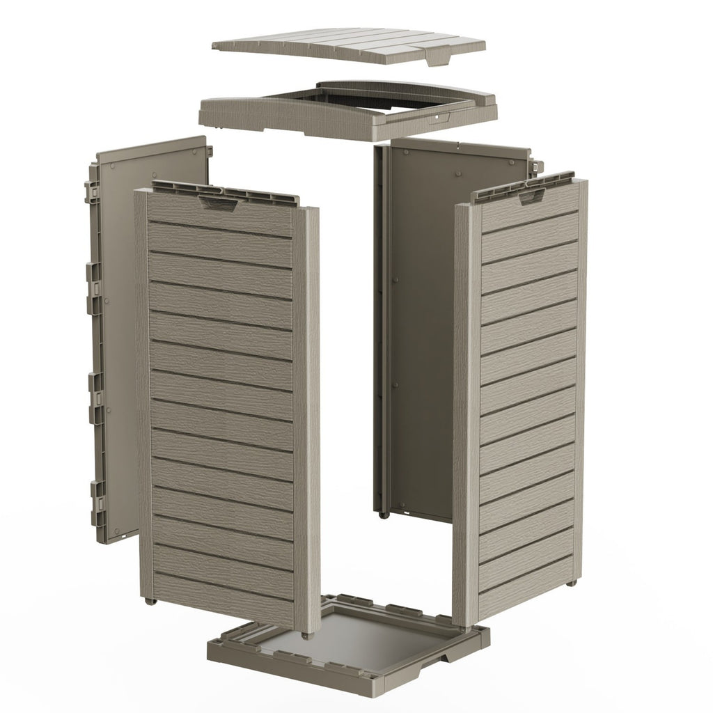 Outdoor Trash Bin, Resin Manual Lift Garbage & Recycling Storage Deck Box with Lid