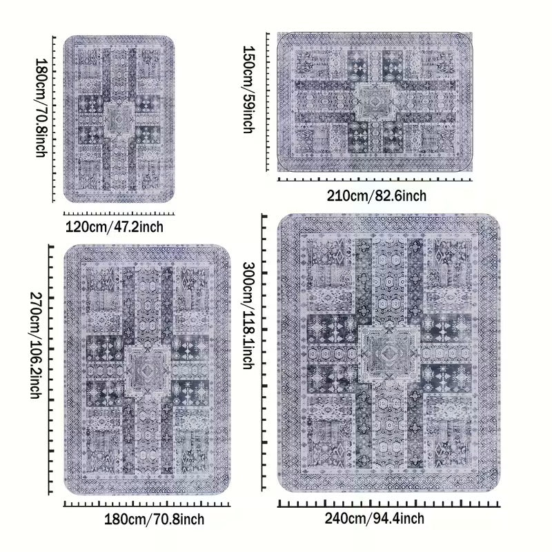 Grey Vintage Area Rug, Washable Non-Slip Boho Carpet for Living Room, Bedroom, Kitchen, Office